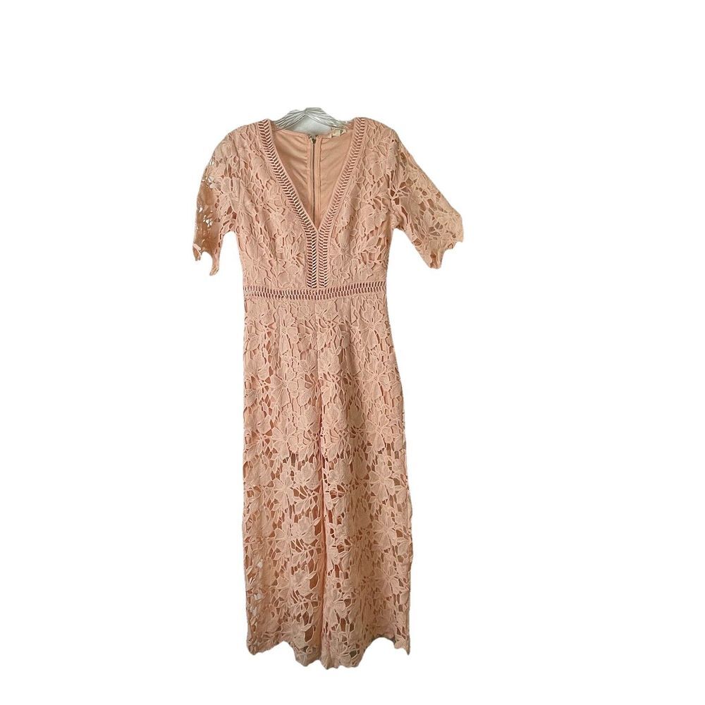 Main Strip Size Small Lace Jumpsuit Lined Cropped Wide Leg Coral Whimsy